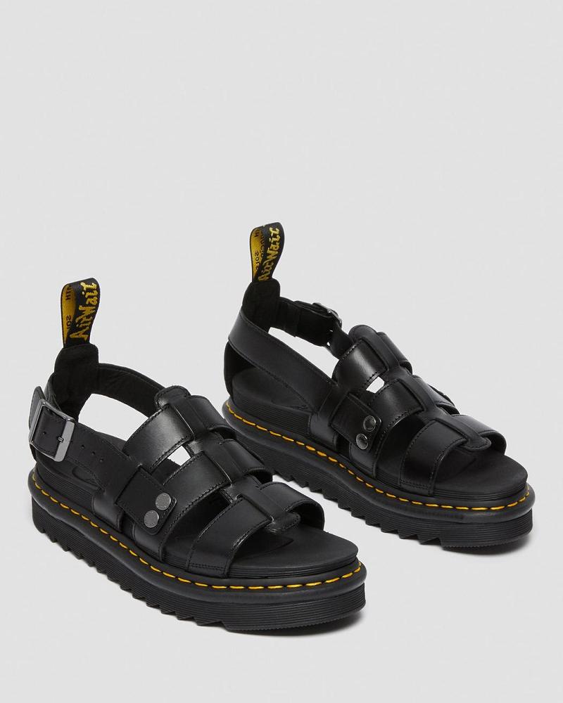 Men's Dr Martens Terry Leather Strap Sandals Black | AU 642XYU